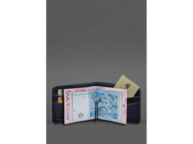 Кожаное портмоне 4.4 (с зажимом) синий Crazy Horse, фото 2