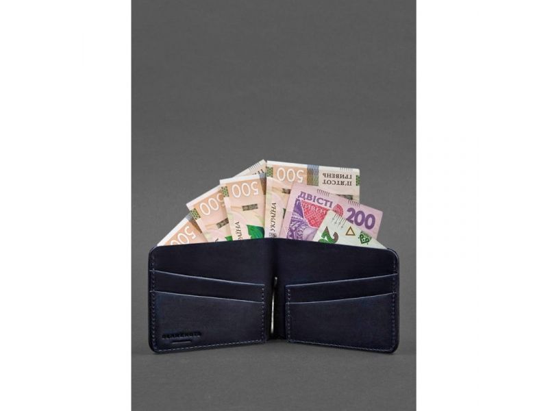 Кожаное портмоне 4.4 (с зажимом) синий Crazy Horse, фото 3