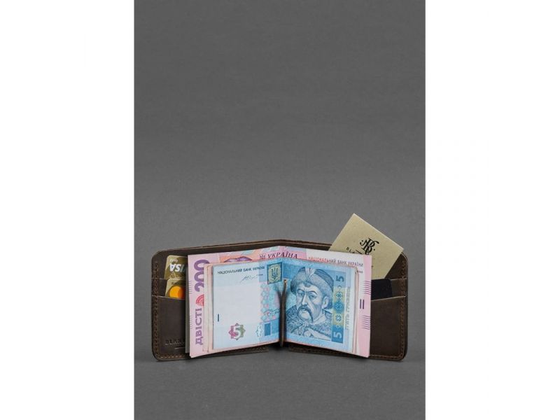 Кожаное портмоне 4.4 (с зажимом) темно-коричневый Crazy Horse, фото 2