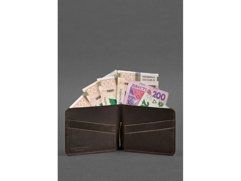 Кожаное портмоне 4.4 (с зажимом) темно-коричневый Crazy Horse, фото 3