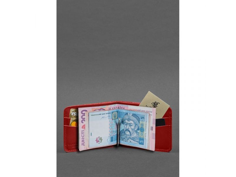 Кожаное портмоне 4.4 (с зажимом) красный краст, фото 2