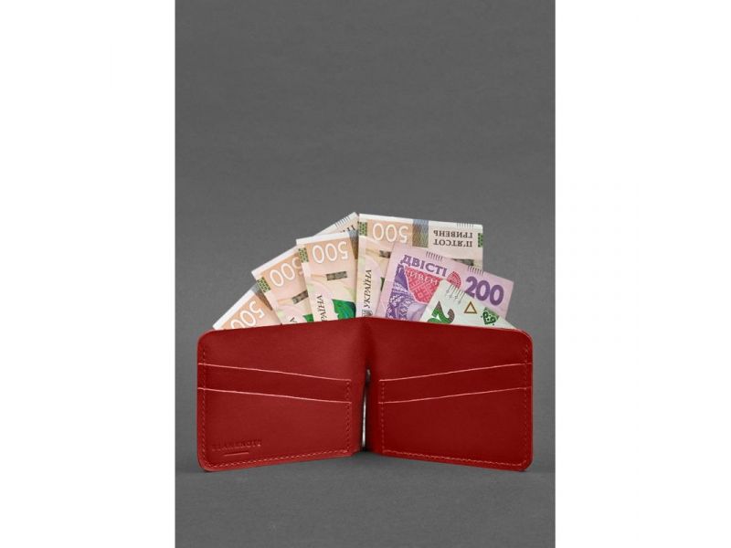 Кожаное портмоне 4.4 (с зажимом) красный краст, фото 3