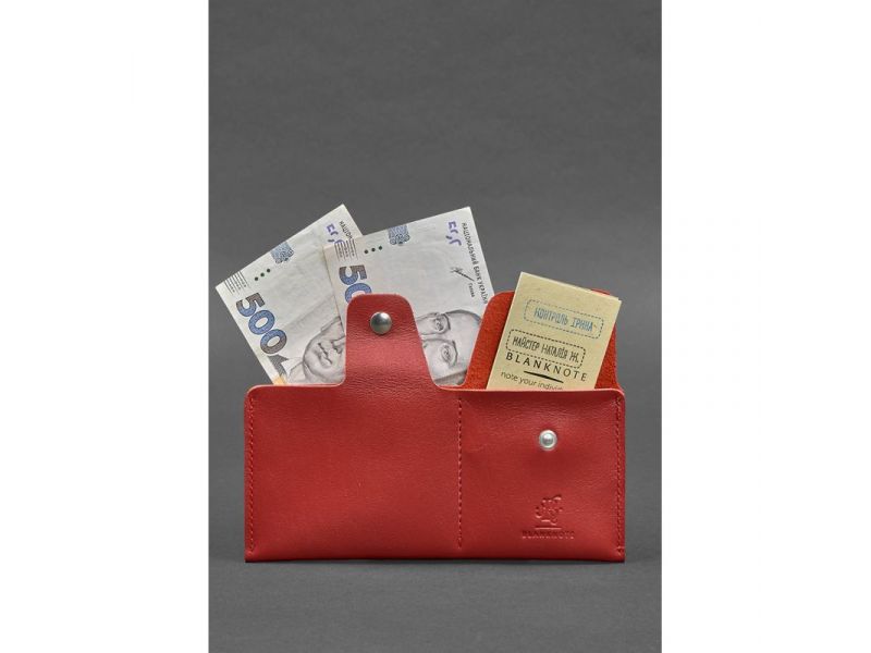 Кожаное портмоне-купюрник 8.0 красный краст, фото 2