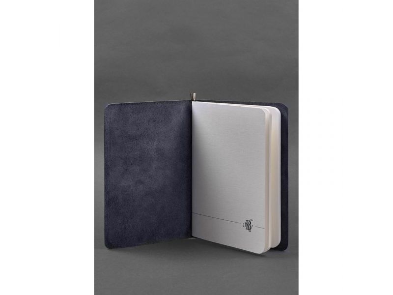 Кожаный блокнот (софт-бук) 8.0 на резинке синий краст, фото 2