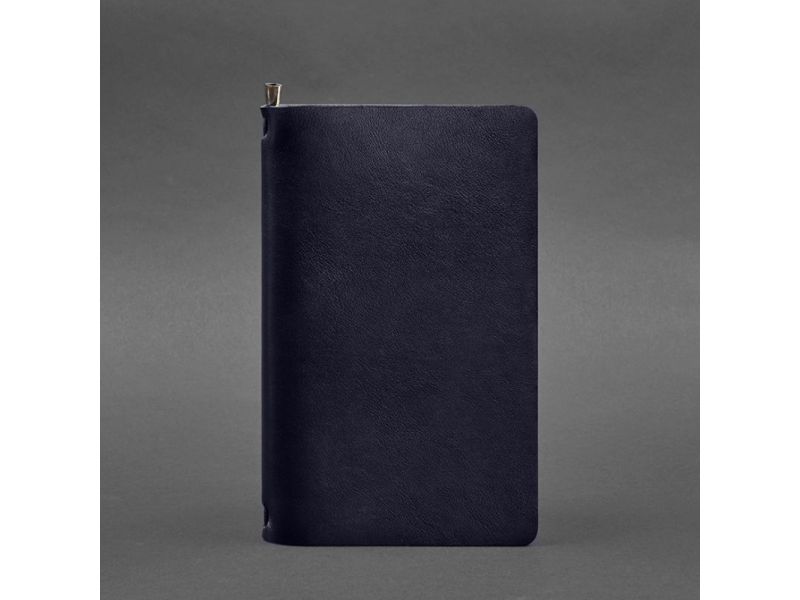 Кожаный блокнот (софт-бук) 8.0 на резинке синий краст, фото 4