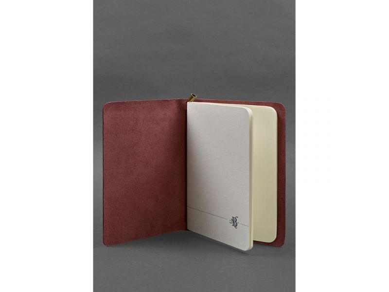 Кожаный блокнот (софт-бук) 8.0 на резинке бордовый краст, фото 2