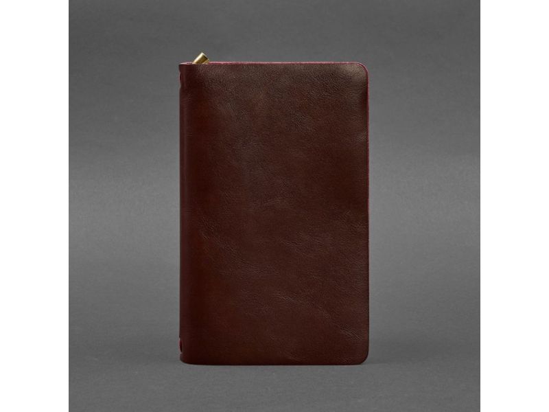 Кожаный блокнот (софт-бук) 8.0 на резинке бордовый краст, фото 4