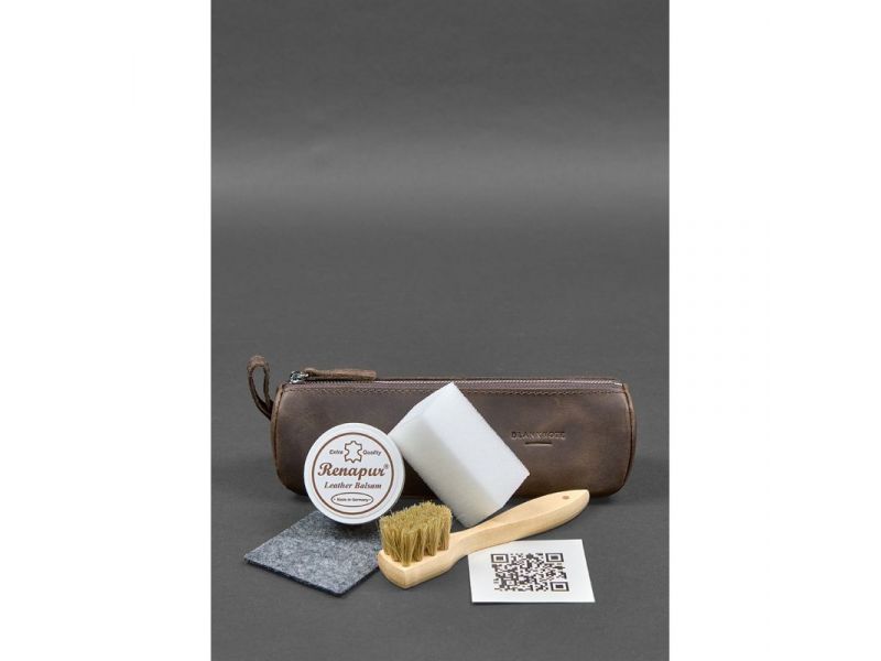 Набор для ухода за кожаными изделиями в кожаном чехле темно-коричневый, фото 1