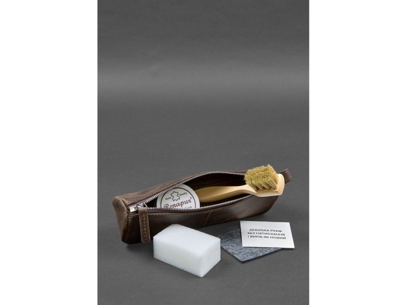 Набор для ухода за кожаными изделиями в кожаном чехле темно-коричневый, фото 2