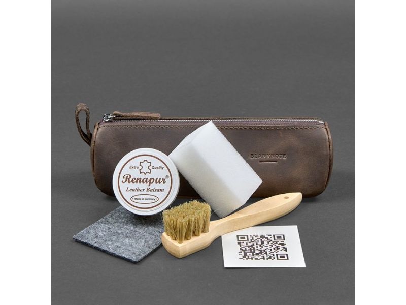 Набор для ухода за кожаными изделиями в кожаном чехле темно-коричневый, фото 3