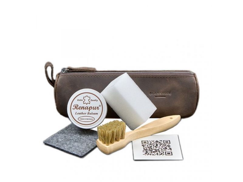 Набор для ухода за кожаными изделиями в кожаном чехле темно-коричневый, фото 4