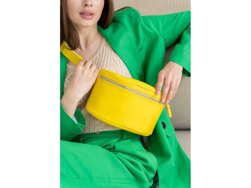 Кожаная поясная сумка желтая, фото 1
