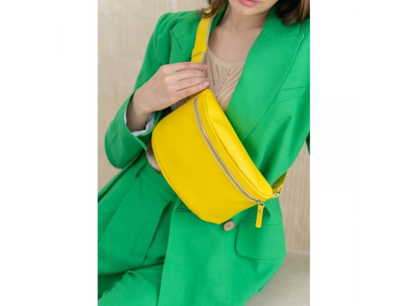 Кожаная поясная сумка желтая, фото 3