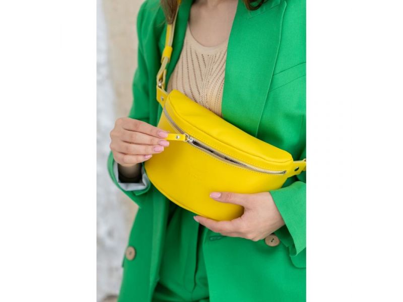 Кожаная поясная сумка желтая, фото 4