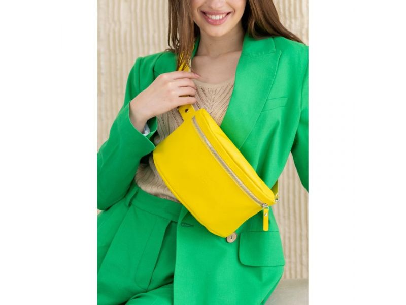 Кожаная поясная сумка желтая, фото 5