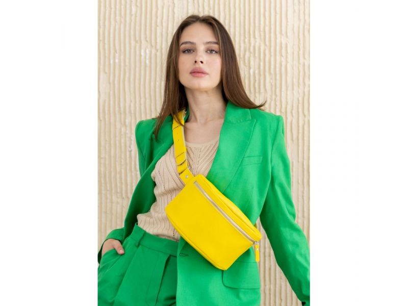 Кожаная поясная сумка желтая, фото 6