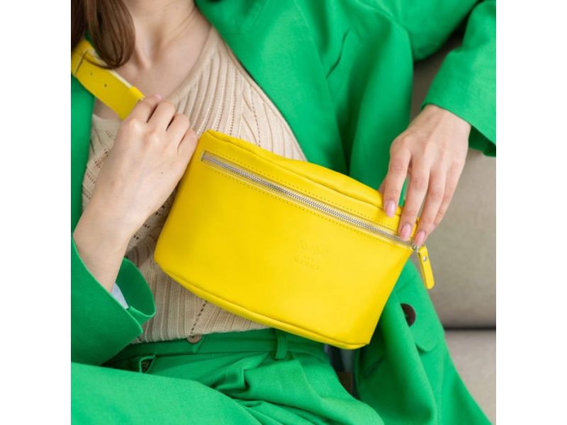 Кожаная поясная сумка желтая, фото 7