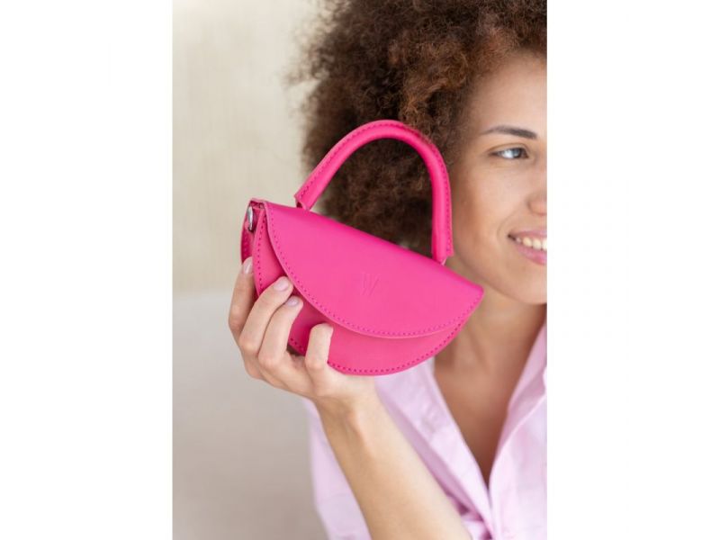 Женская кожаная мини-сумка Сhris micro фуксия, фото 5