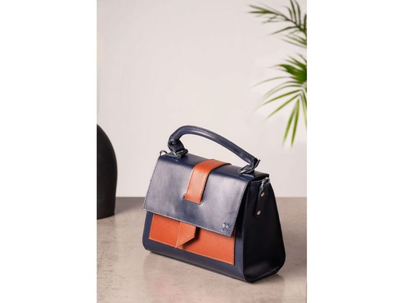 Женская кожаная сумка Ester сине-коричневая, фото 1