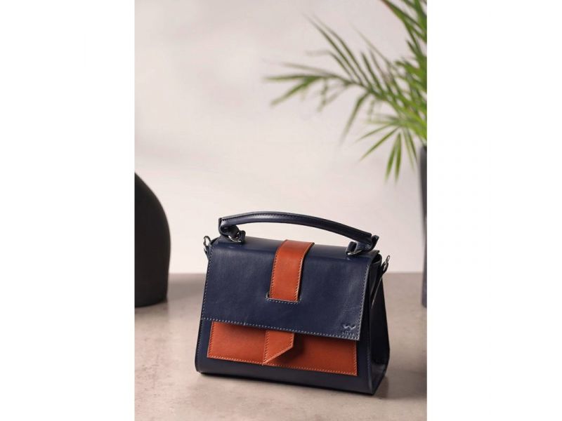 Женская кожаная сумка Ester сине-коричневая, фото 2