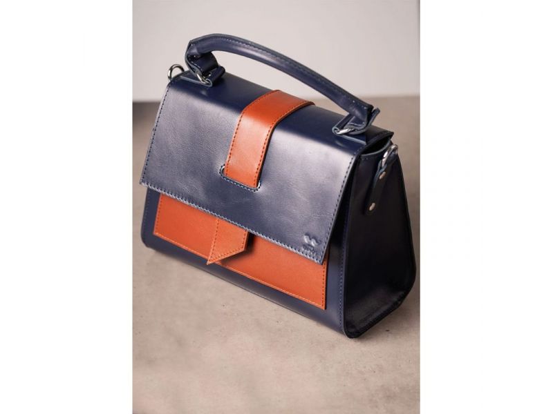 Женская кожаная сумка Ester сине-коричневая, фото 3