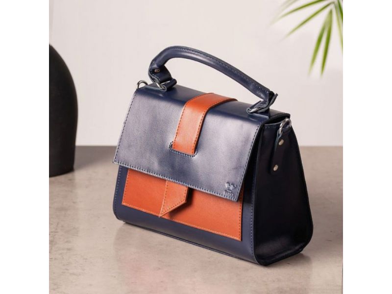 Женская кожаная сумка Ester сине-коричневая, фото 7