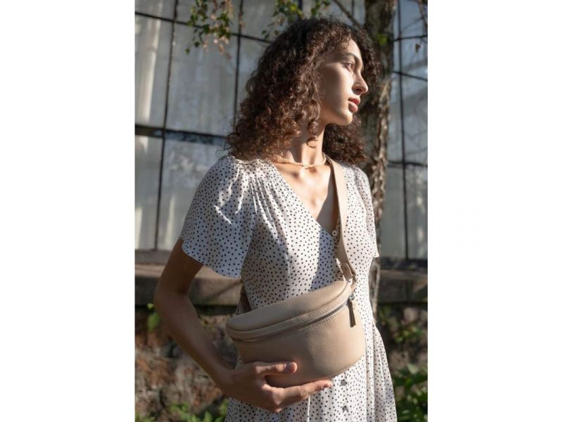 Кожаная поясная сумка Explorer S бежевая зернистая, фото 1