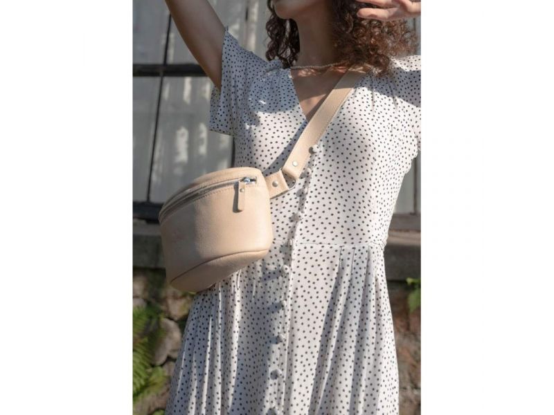 Кожаная поясная сумка Explorer S бежевая зернистая, фото 2