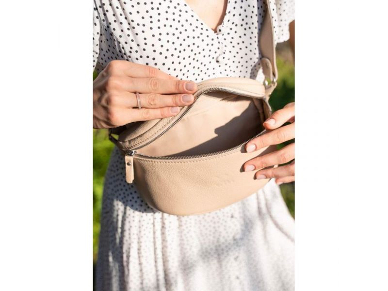 Кожаная поясная сумка Explorer S бежевая зернистая, фото 3
