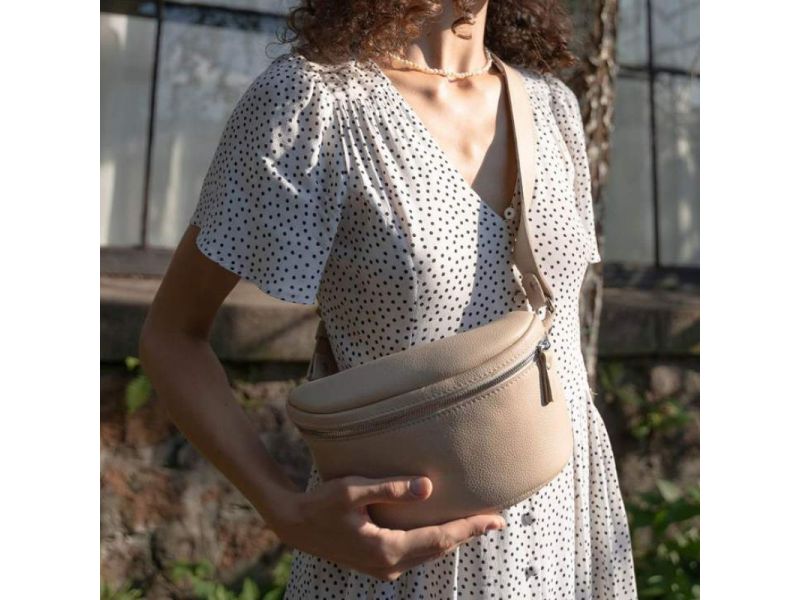 Кожаная поясная сумка Explorer S бежевая зернистая, фото 5