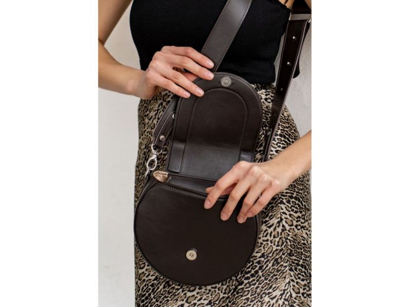 Женская кожаная сумка Mandy темно-коричневая, фото 4