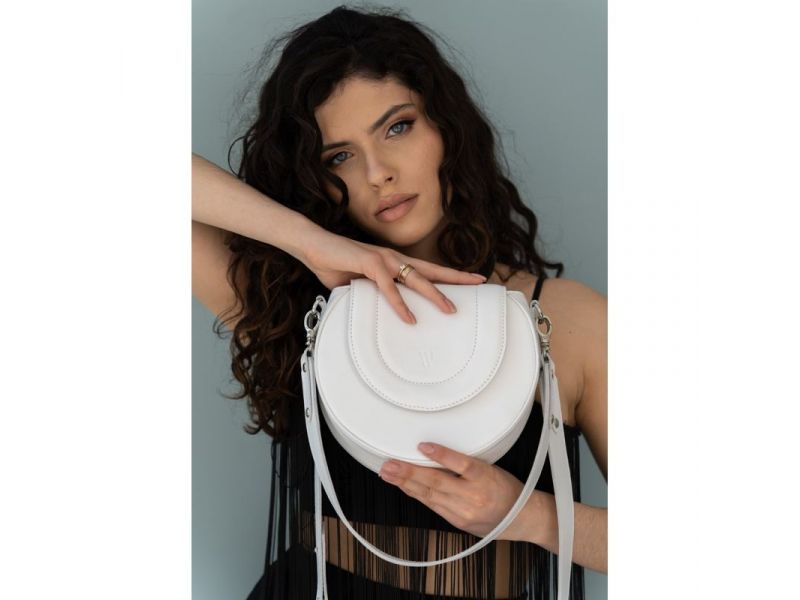 Женская кожаная сумка Mandy белая, фото 4