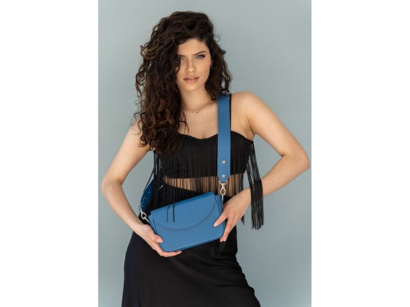 Женская кожаная сумка Molly ярко-синяя, фото 3