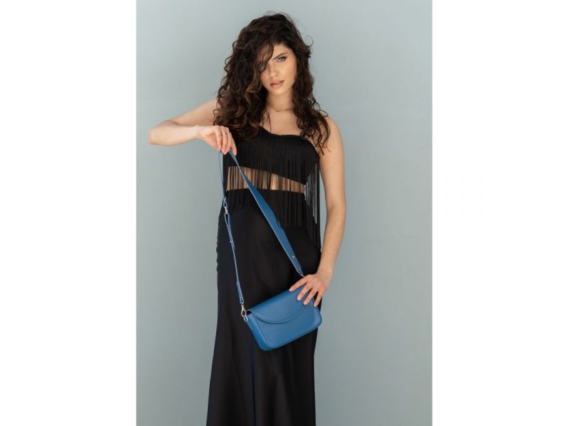 Женская кожаная сумка Molly ярко-синяя, фото 5