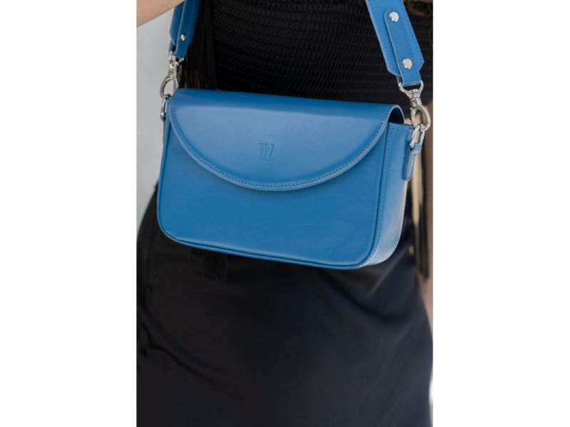 Женская кожаная сумка Molly ярко-синяя, фото 6
