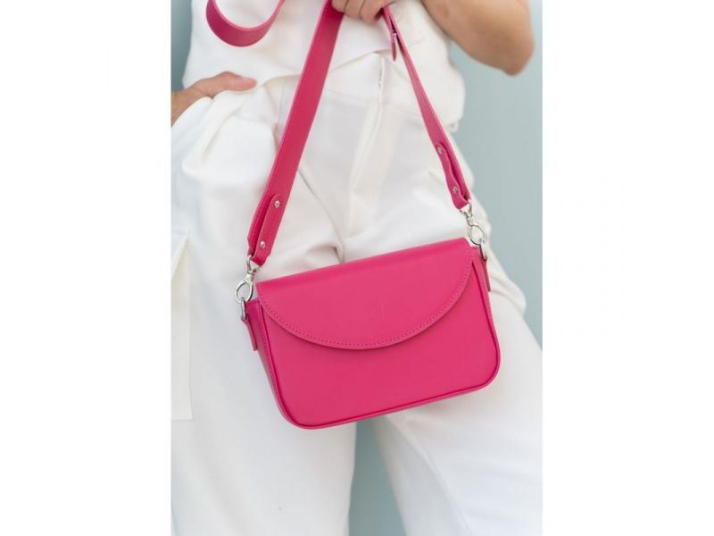 Женская кожаная сумка Molly фуксия, фото 3
