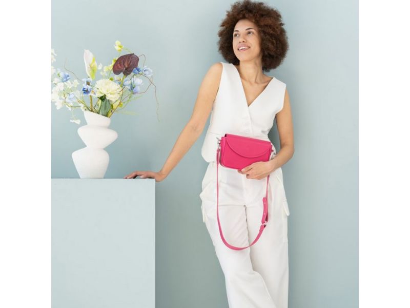 Женская кожаная сумка Molly фуксия, фото 9