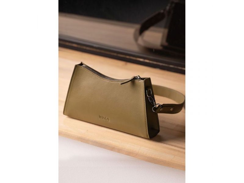 Женская кожаная сумка Sally оливковая, фото 1