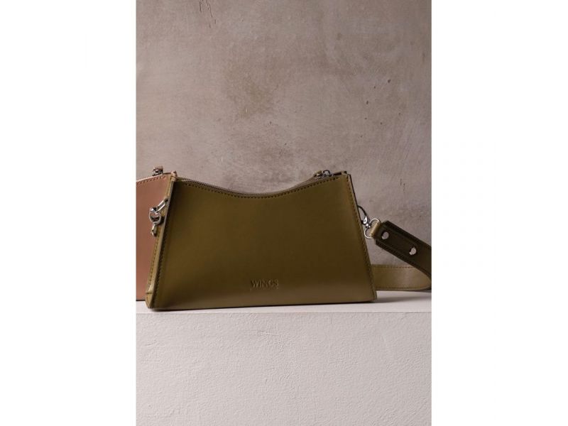 Женская кожаная сумка Sally оливковая, фото 3