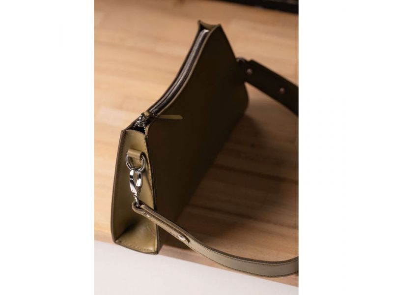 Женская кожаная сумка Sally оливковая, фото 4