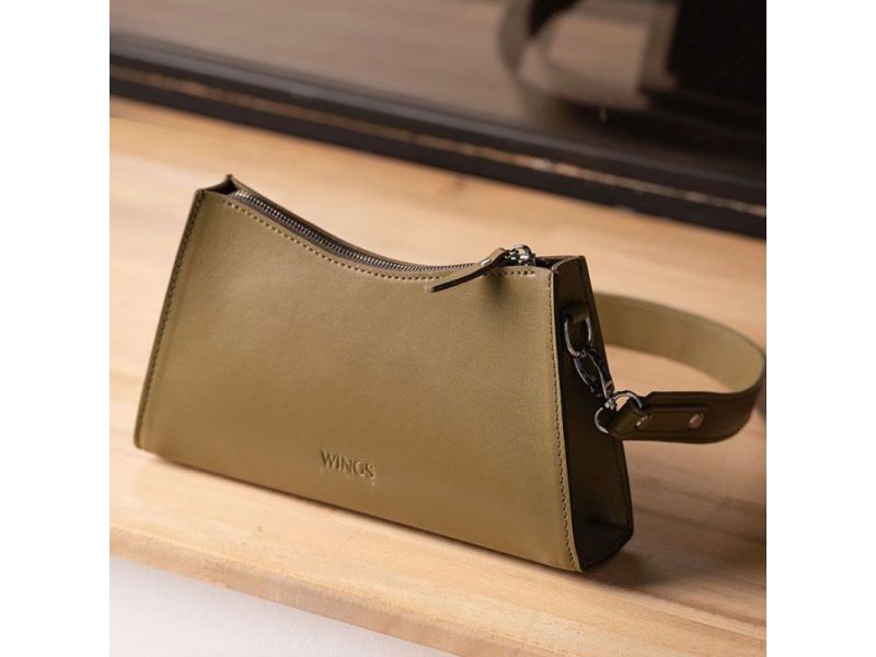 Женская кожаная сумка Sally оливковая, фото 8