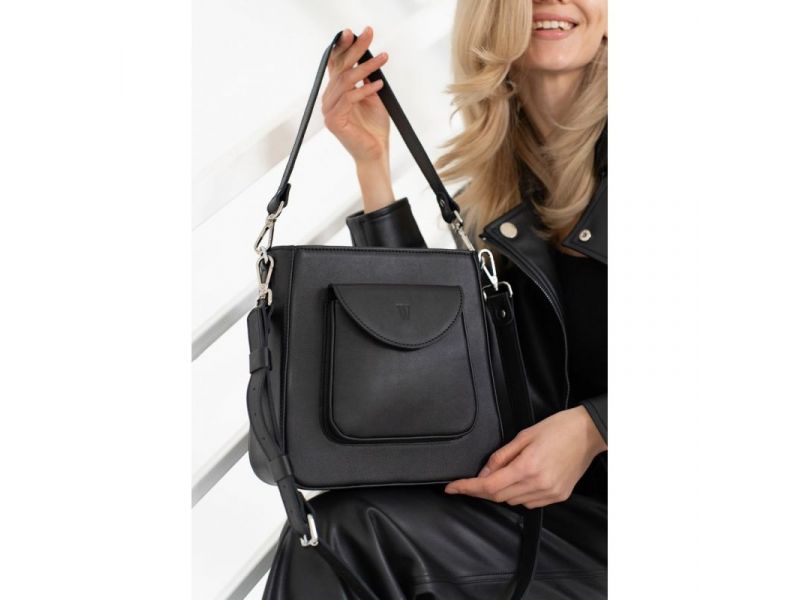 Женская кожаная сумка Stella черная, фото 3