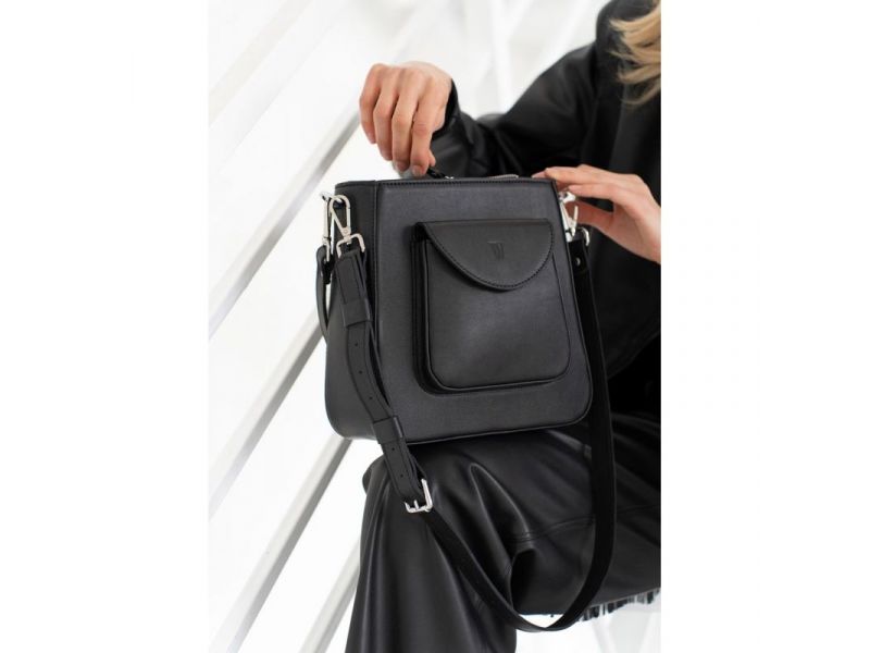 Женская кожаная сумка Stella черная, фото 4