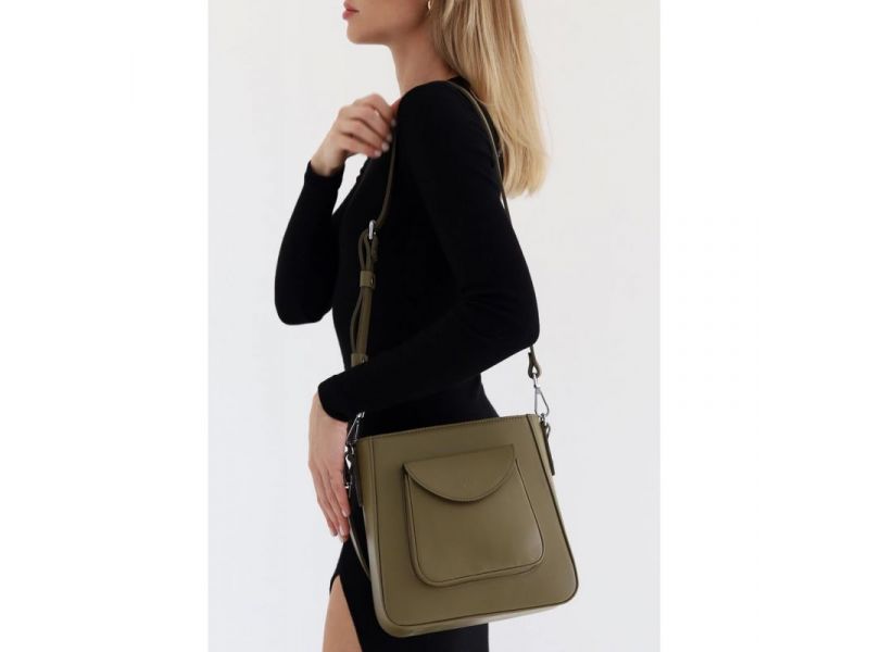 Женская кожаная сумка Stella оливковая, фото 1