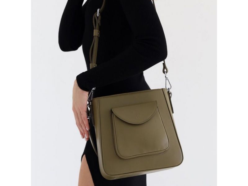 Женская кожаная сумка Stella оливковая, фото 10