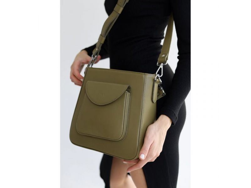 Женская кожаная сумка Stella оливковая, фото 2