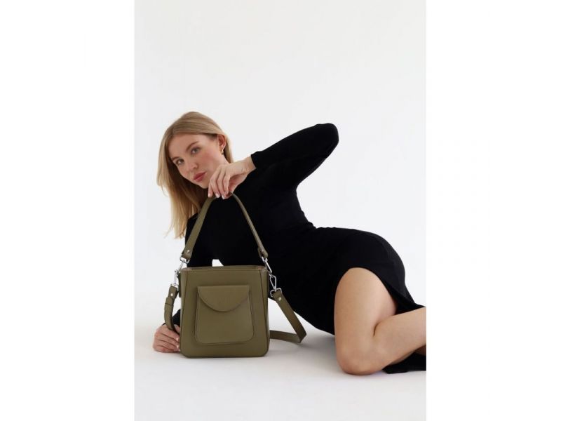 Женская кожаная сумка Stella оливковая, фото 3