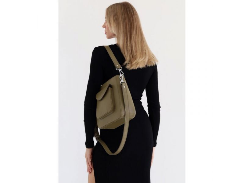 Женская кожаная сумка Stella оливковая, фото 4