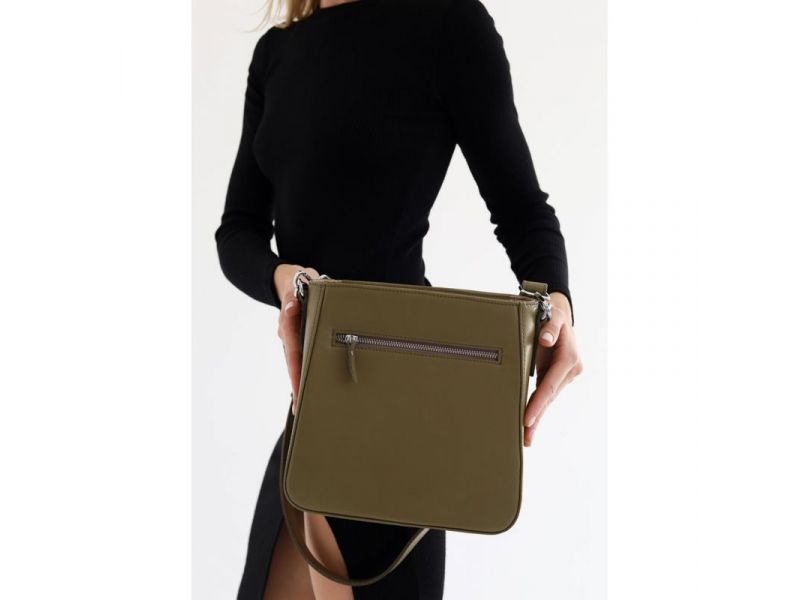 Женская кожаная сумка Stella оливковая, фото 5