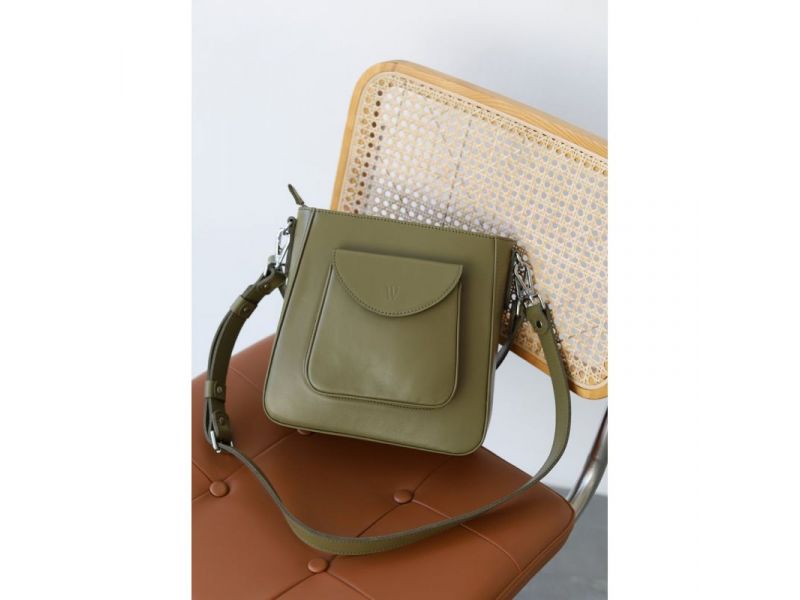 Женская кожаная сумка Stella оливковая, фото 9